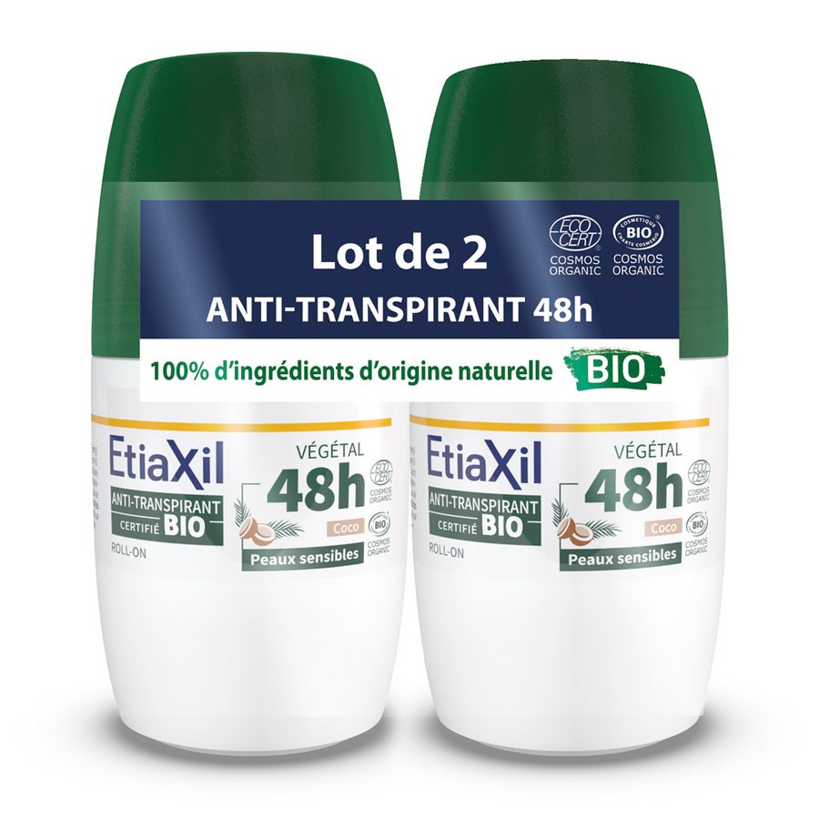 Etiaxil Antiperspirant Organic Coco Plant Roll-on Deodorant Sensitive Skin 2x 50ml (1.69fl oz)