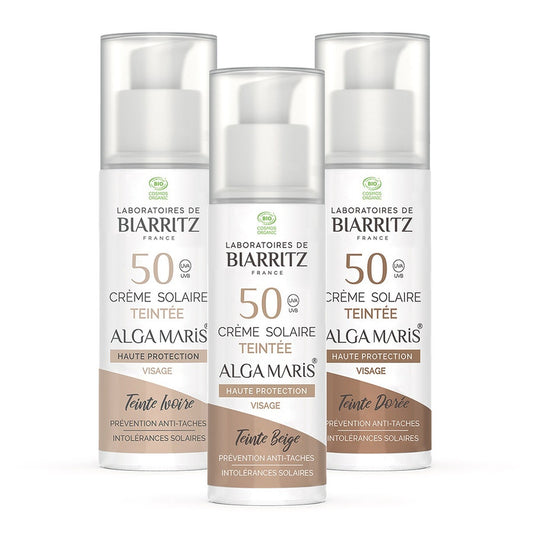 Crème Solaire Visage Teintée Bio SPF50 Hydrate et protège 50ml Soins Solaires Laboratoires De Biarritz