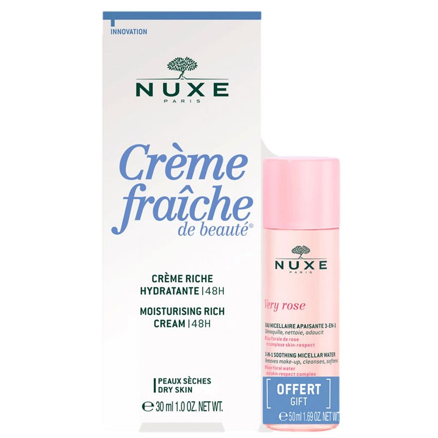 Creme Riche Hydratante 48h Peaux Seches A Tres Seches 30ml + Very Rose Micellar Water 50ml Creme Fraîche De Beaute Nuxe