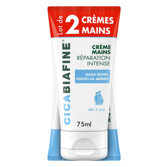 Hand Cream Intense Repair 2x75ml Cicabiafine Sèches gercèes ou abîmées Biafine