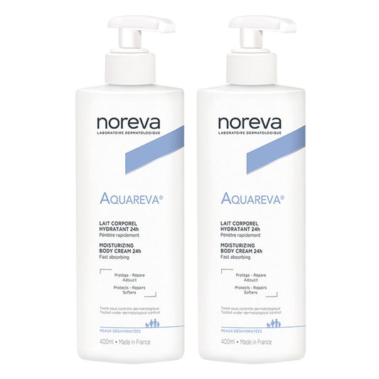 24 Hr Moisturizing Body Cream 2x400 ml Aquareva Dehydrated Skin Noreva