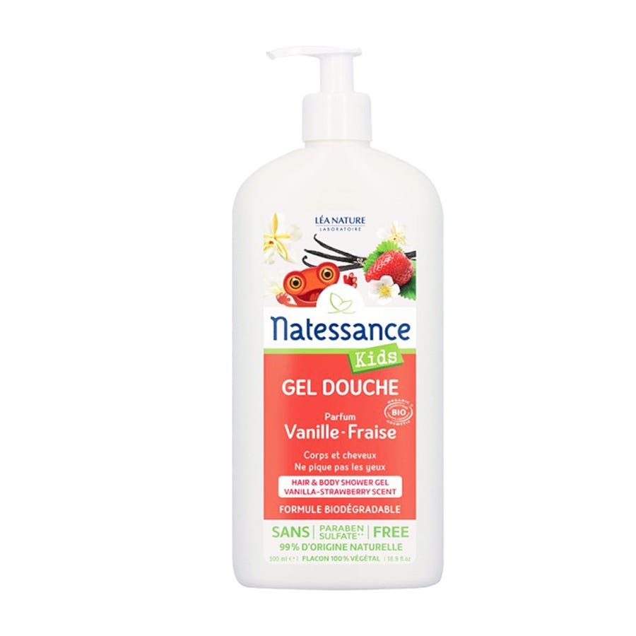 Organic Vanilla & Strawberry Shower Gel 500ml Kids Natessance